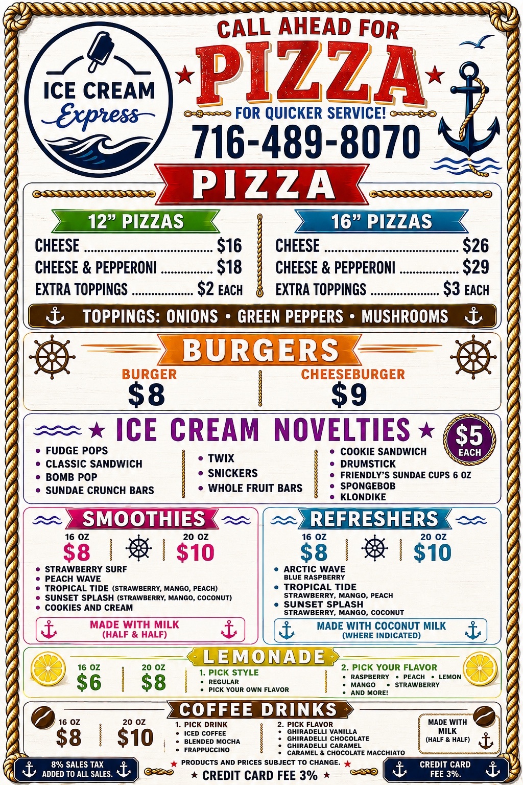 Ice Cream Express Menu